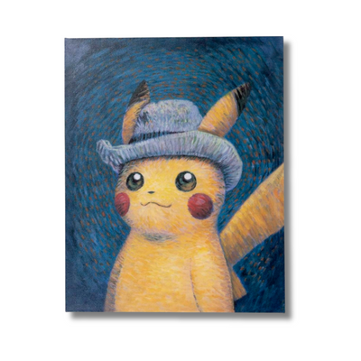 Pokémon Center × Van Gogh Museum: Pikachu Inspired by Self-Portrait with Grey Felt Hat - Bedruckte Leinwand
