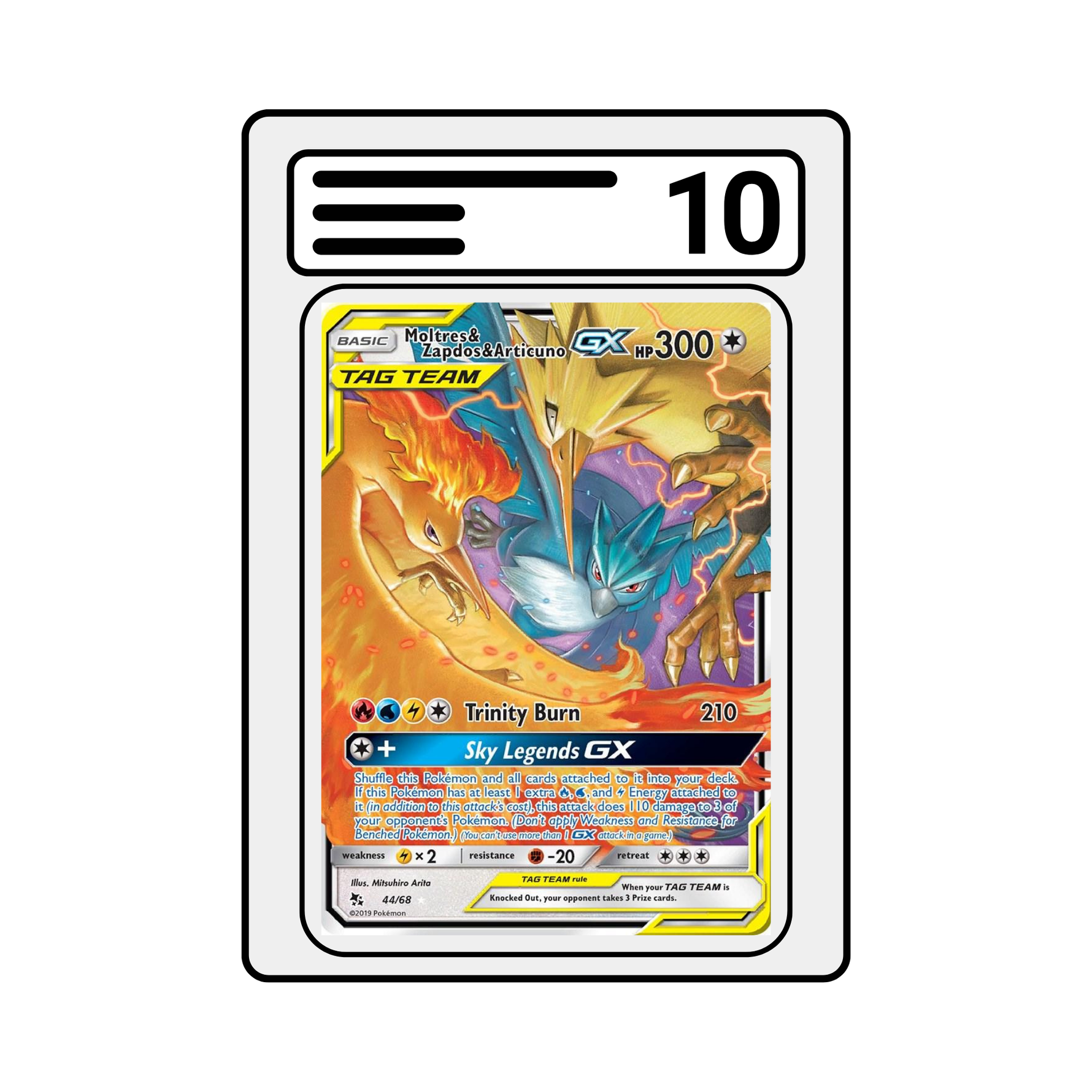 Graded Karte Pokemon | Hidden Fates HIF | Moltres & Zapdos & Articuno GX 44