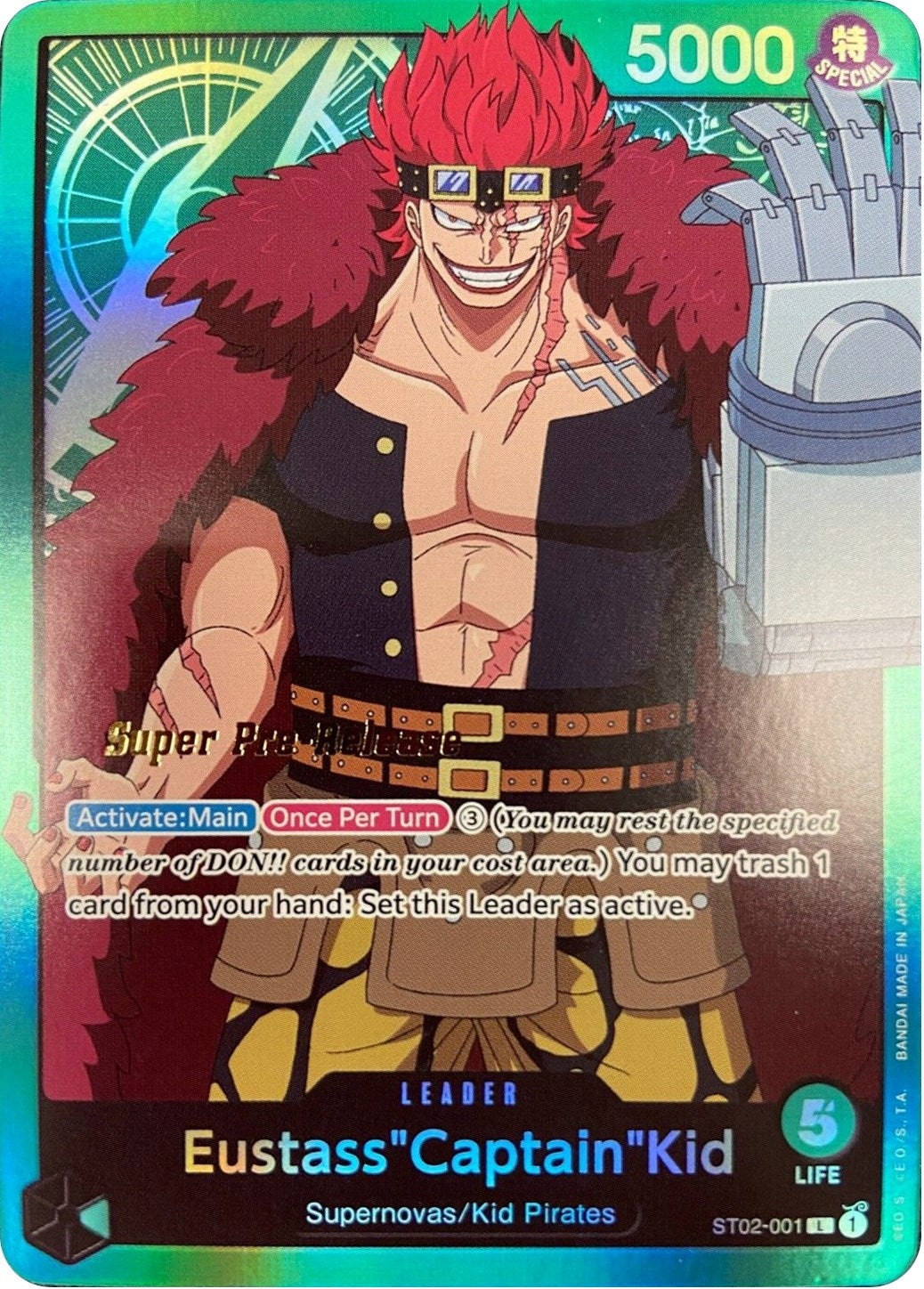 Eustass"Captain"Kid (001) (Super Pre-Release Starter Deck 2: Worst Generation) (ST02-001) 