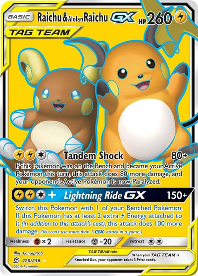 Image for Raichu & Alolan Raichu GX (Full Art) (SM - Unified Minds) (220/236) - Pokemon