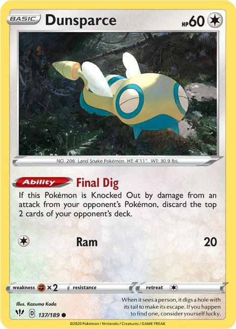 Dunsparce (SWSH03: Darkness Ablaze) (137/189) 