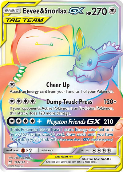 Eevee &amp; Snorlax GX (Secret) (SM - Team Up) (191/181) 
