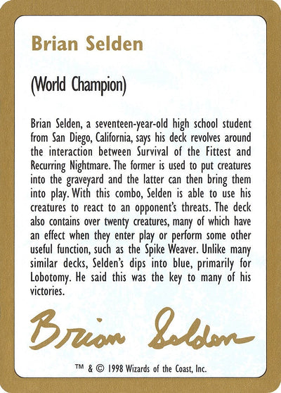 1998 Brian Selden Biography Card (World Championship Decks)
