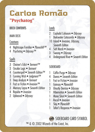 2002 Carlos Romao Decklist Card (World Championship Decks)