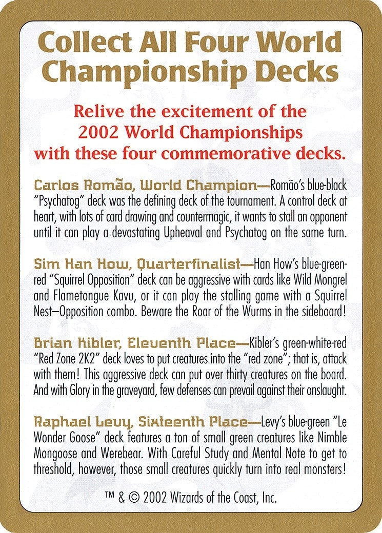2002 World Championship Advertisement Card (World Championship Decks)
