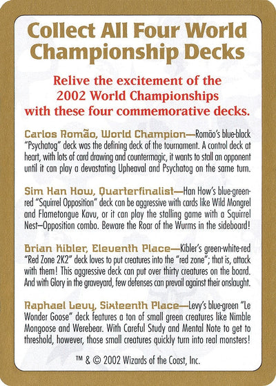 2002 World Championship Advertisement Card (World Championship Decks)