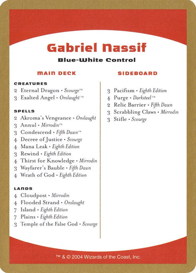 2004 Gabriel Nassif Decklist Card (World Championship Decks)