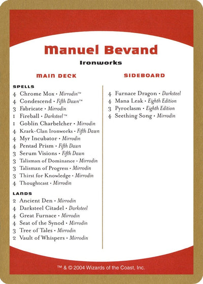 2004 Manuel Bevand Decklist Card (World Championship Decks)