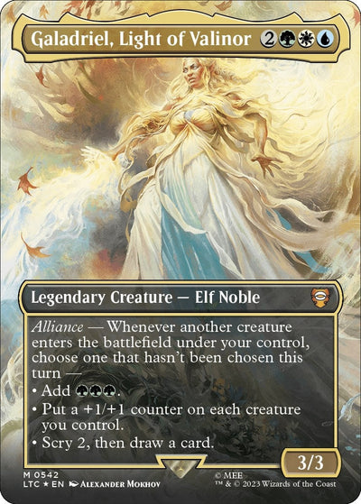 Galadriel, Light of Valinor (Borderless) (Surge Foil) (Commander: The Lord of the Rings: Tales of Middle-earth) (542)