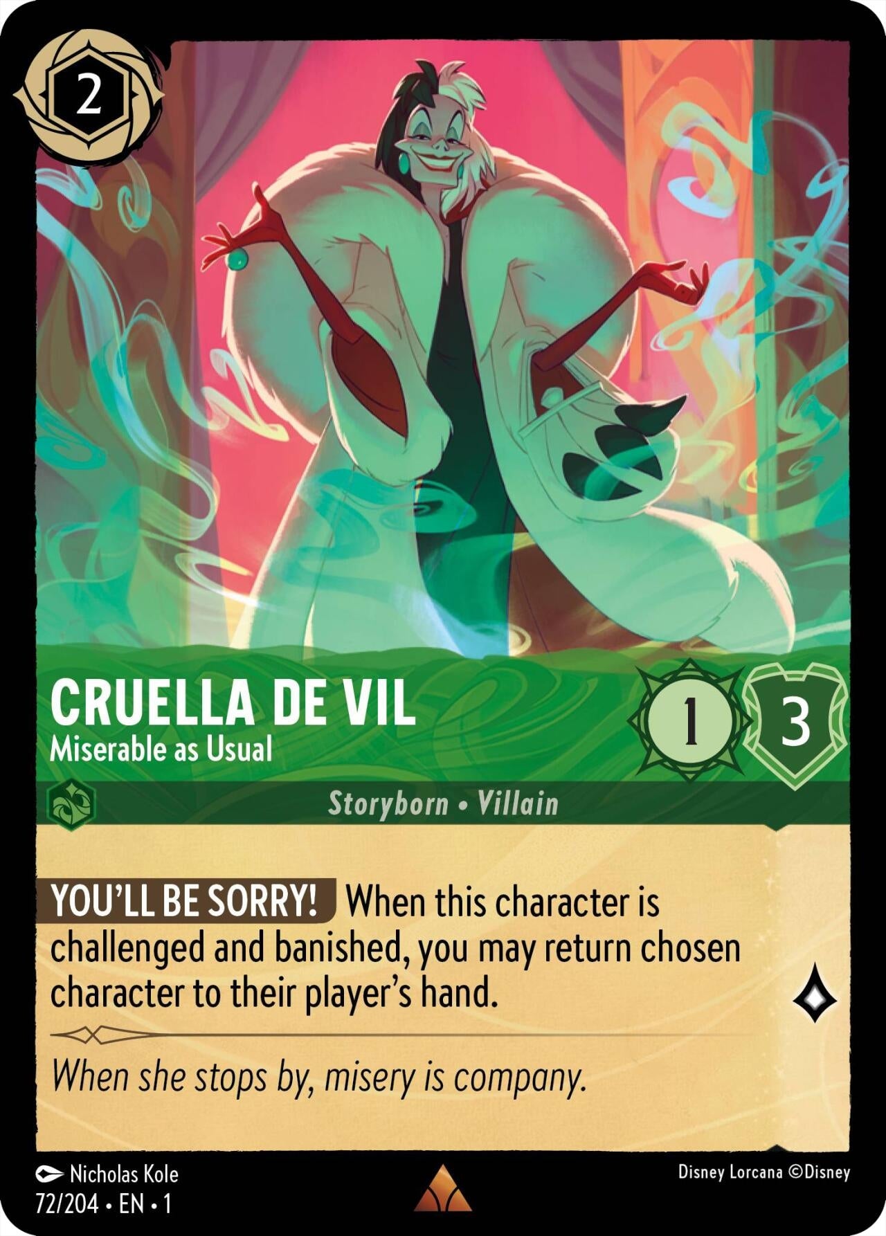 Image for Cruella de Vil - Miserable as Usual (The First Chapter) (72/204) - Disney Lorcana