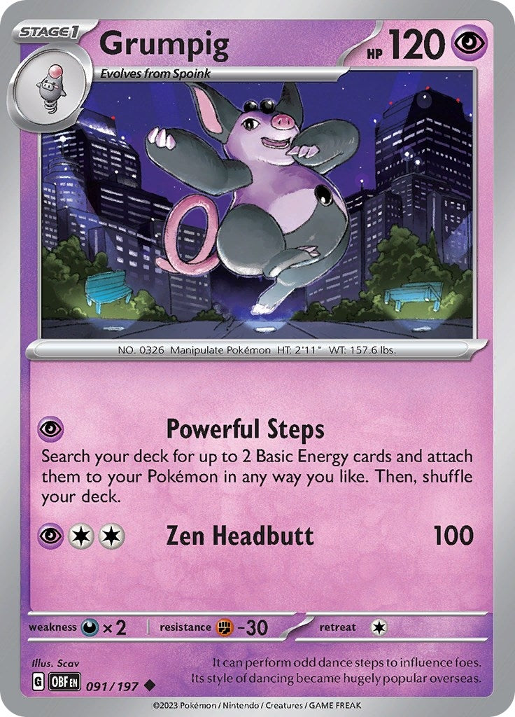 Image for Grumpig (SV03: Obsidian Flames) (091/197) - Pokemon