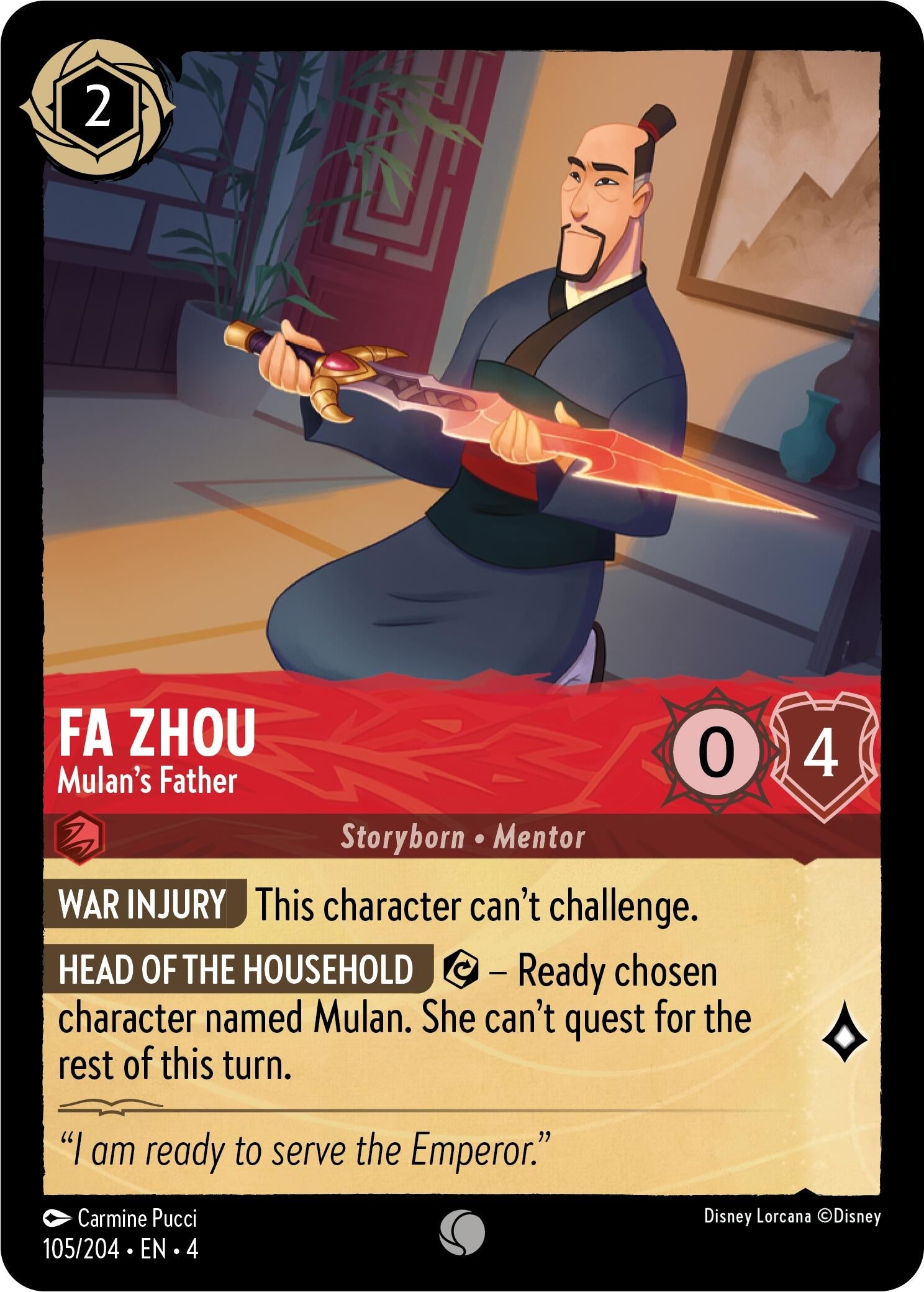 Image for Fa Zhou - Mulan's Father (Ursula's Return) (105/204) - Disney Lorcana