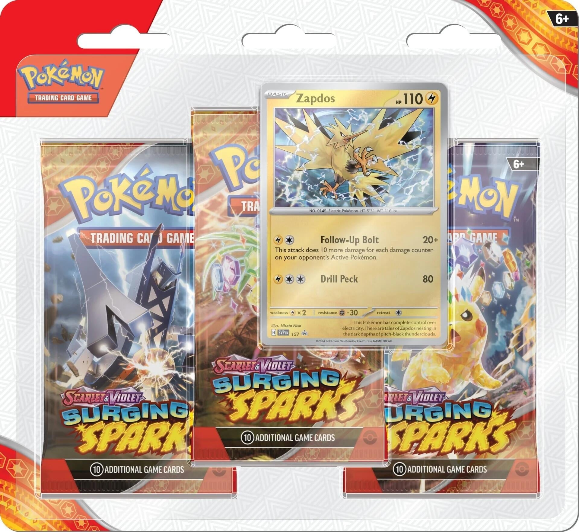 Surging Sparks 3 Pack Blisters [Zapdos] (SV08)