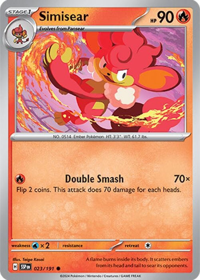 Image for Simisear (SV08: Surging Sparks) (023/191) - Pokemon